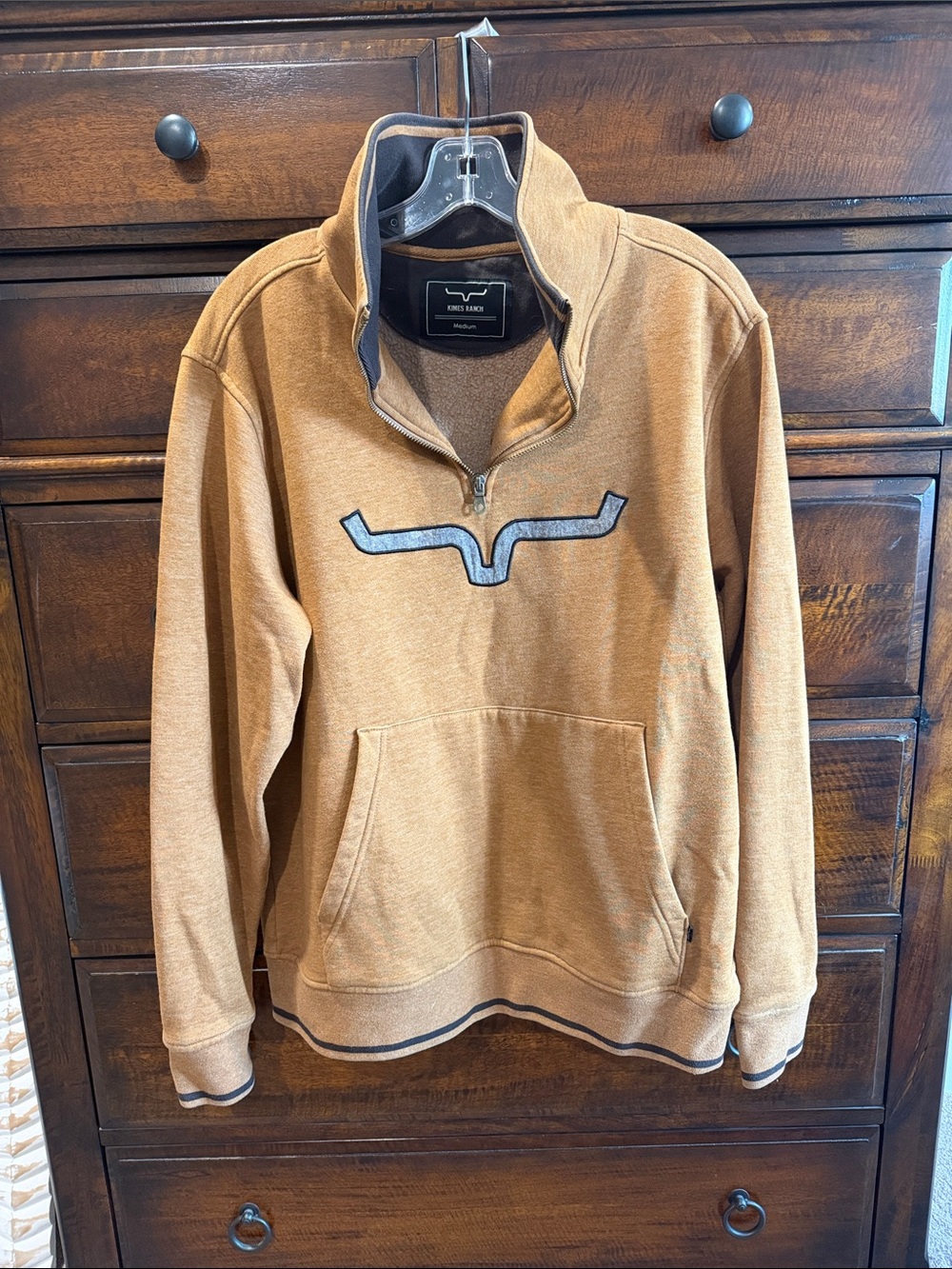 Kimes Ranch Men's Tan Half-Zip Sweater with Dark Logo